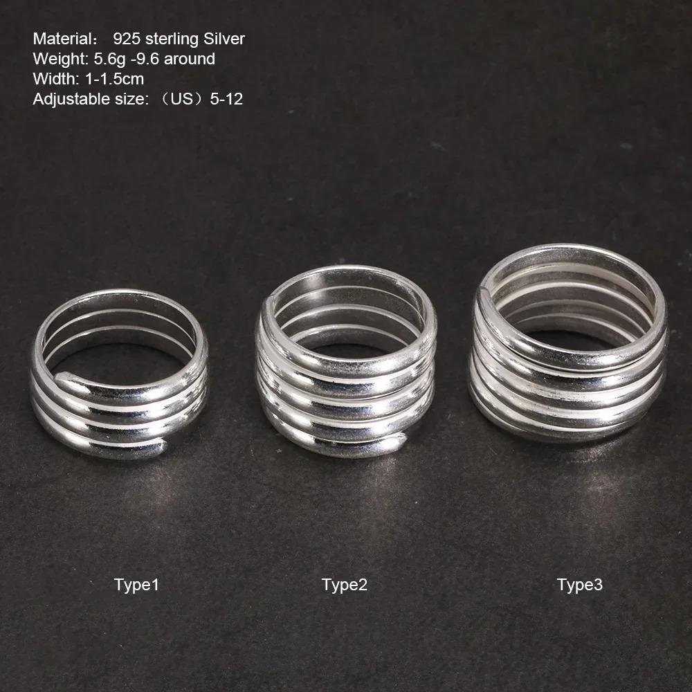 925 sterling silver spring ring simple multi-layer elegant jewelry opening ordinary punk ring 240805