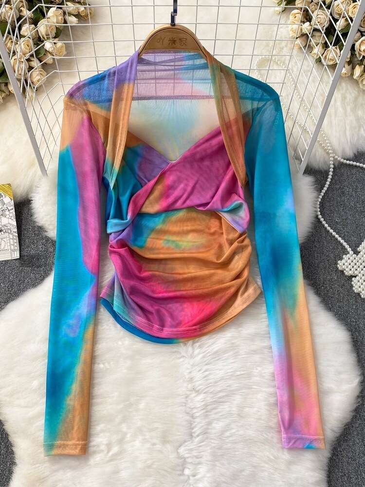 Scrubs for Women Uniform New Product Washable French High Elasticity Printing Business Affairs Solid Fashion Linen Temperament Bifurcated Novelty Wais