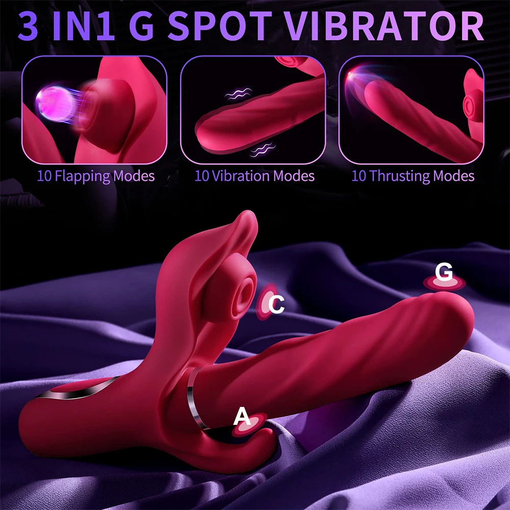3In1 Thrusting Dildo Vibrator G Spot Rabbit Flapping Clitoralis Stimulator Sex Toys Rechargeable Adult For Women 240711