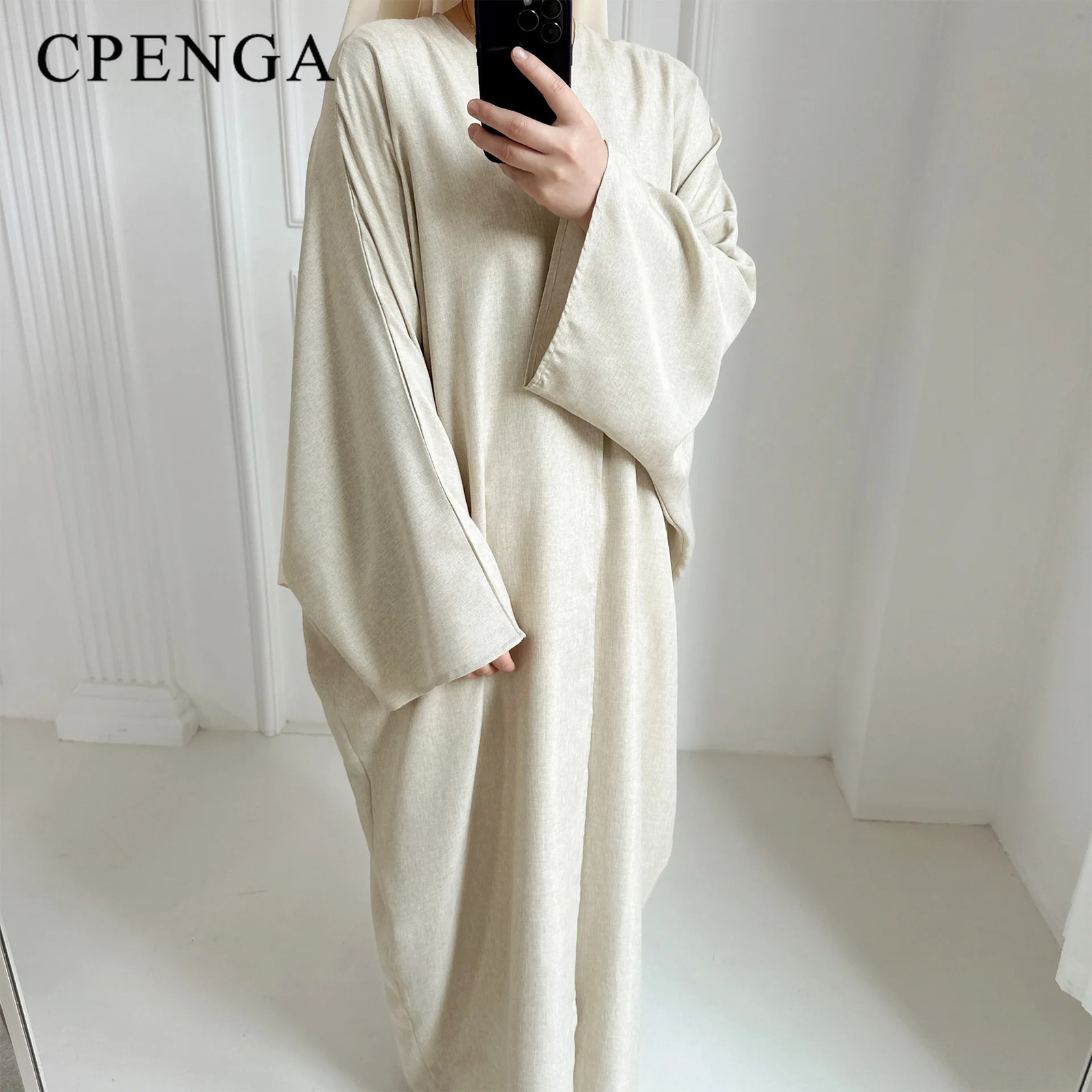 Eid Ramadan Open Abaya for Women Plain Dubai Causal Cotton Linen Modest Abayas Kimono Turkey Muslim Coat Islamic Clothing Robe 240712