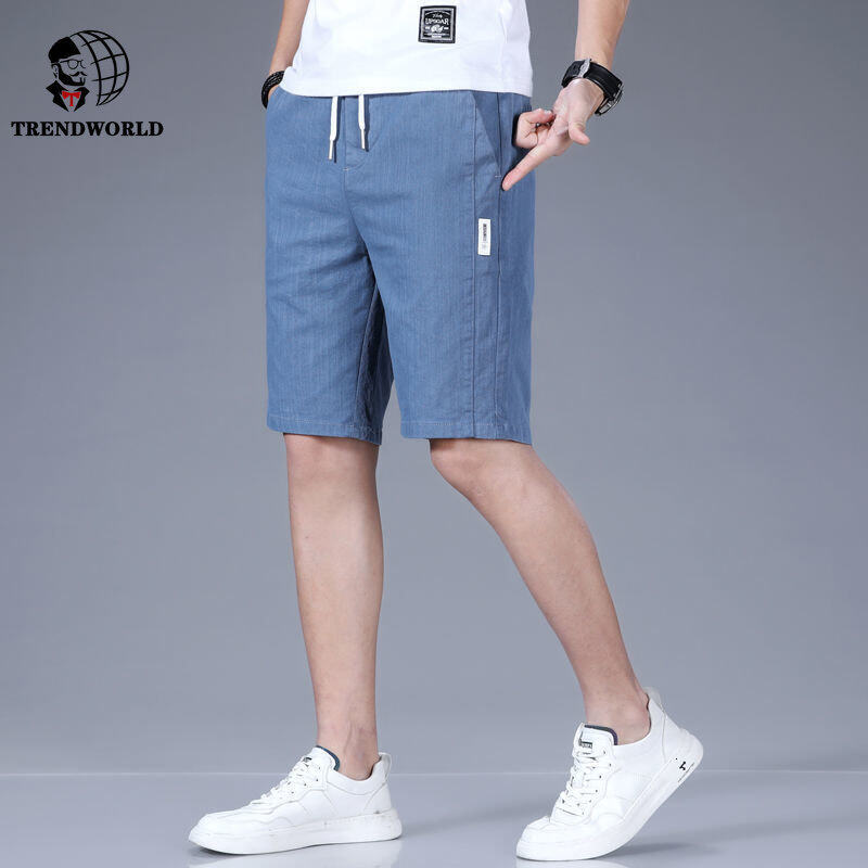 Ice Silk Denim Shorts Men's Summer Casual Versatile Slim Straight 5 Pt Pants
