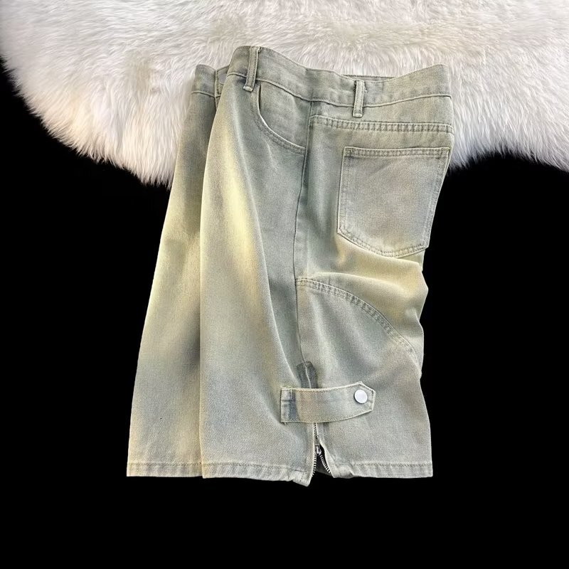 High street jeans shorts for boys summer 2023 new five quarter American casual loose and versatile trendy pants