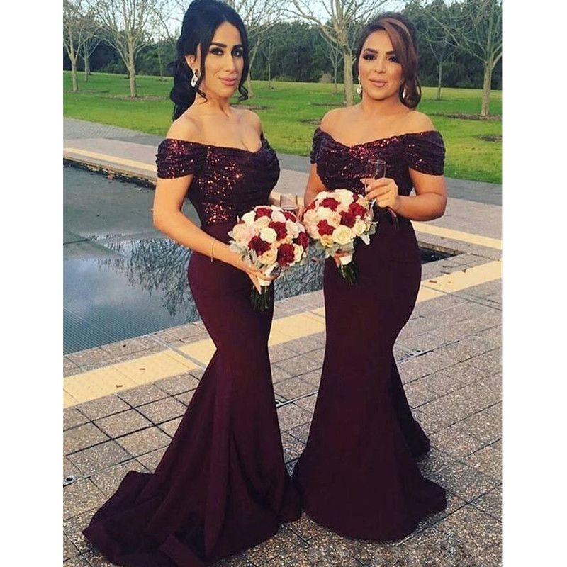 Burgundy Sparkly Mermaid Bridesmaid Dresses Off the Shoulder Best Sequined Wedding Party Dresses Blush Pink Maid of Honor Gowns Custom made 2024