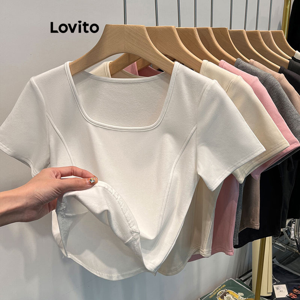 Lovito Casual Plain Structure Line T-Shirt for Women LNE31215 (Multi-color)