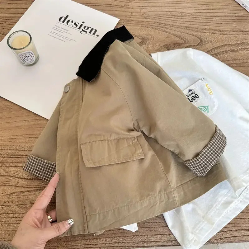 Trench Outerwear Turn-down Collar Zipper Full Sleeve Spring Loods Cotton Simple Clean Fashion Casual Comfortable Kid Unisex 240711