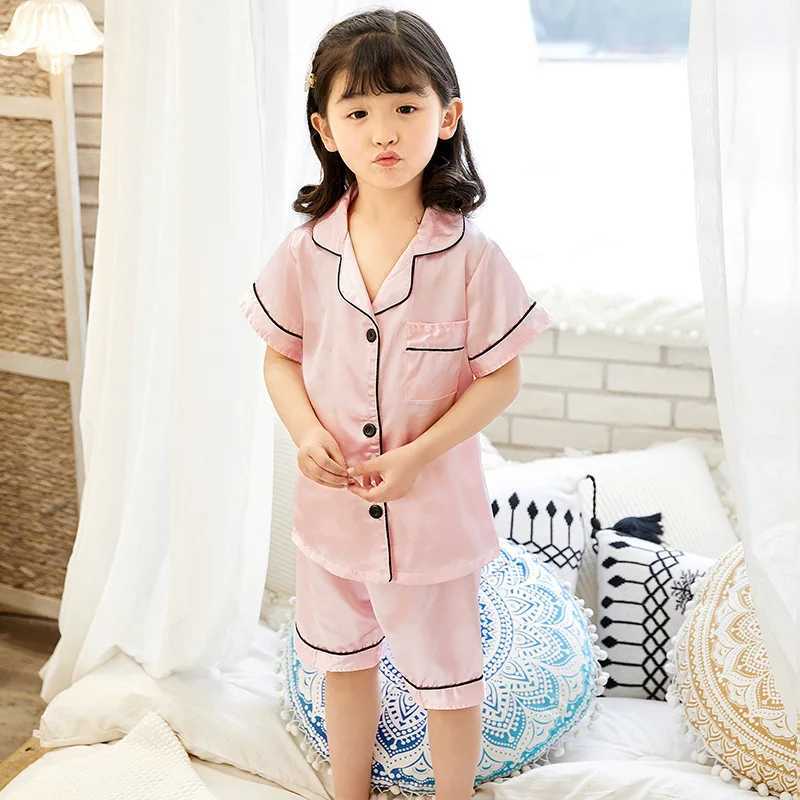 2024 Childrens Pajamas Spring/Summer Short Sleep Shorts Suitable for Boys and Girls Thin Medium and Large Childrens Home Clothing SetsW240716