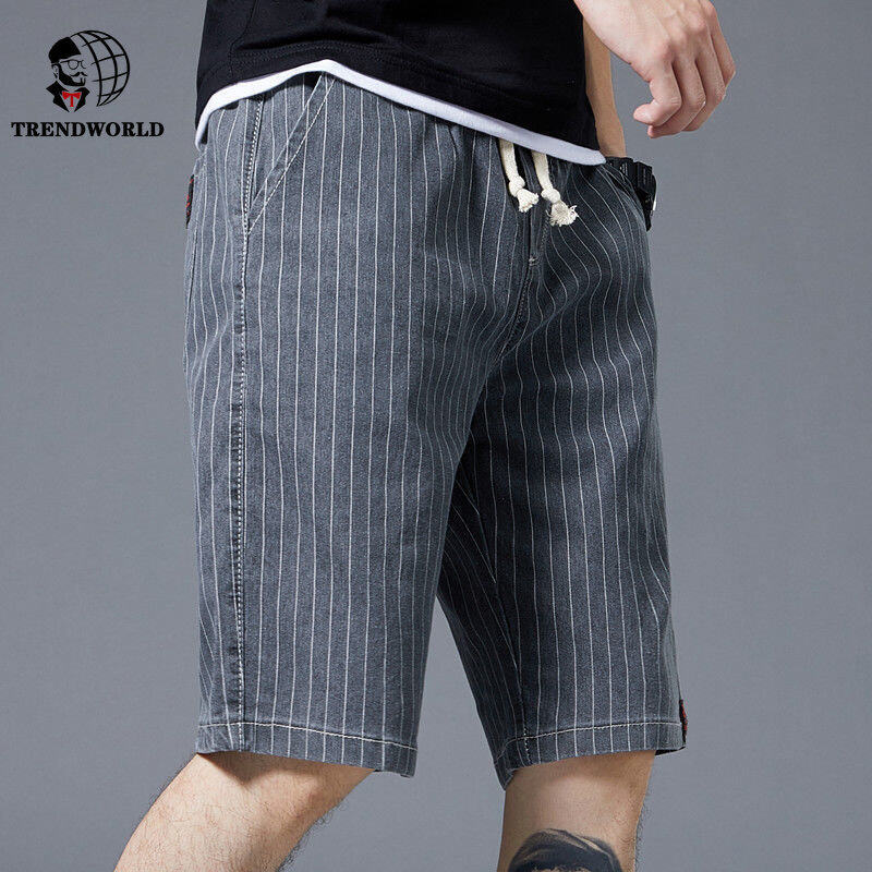 Summer Denim Shorts Men's Loose Outwear Cropped Fashion Brand Stripe Lace Large Casual Pants