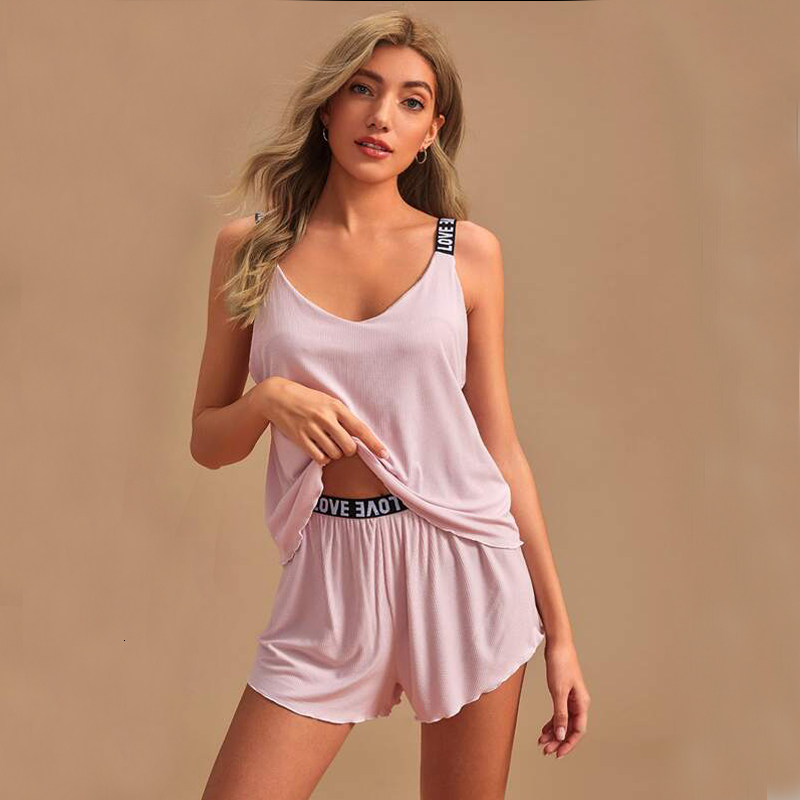Women Sexy Nightweawr Cotton Sleepwear Sleeveless Pamas Summer Home Clothing Top and Shorts