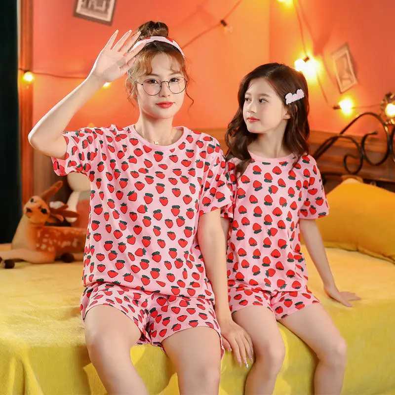 Youth pajamas short sleeved 100% pure cotton pajamas big childrens clothing set childrens pajamas 6 8 10 14 years oldW240716