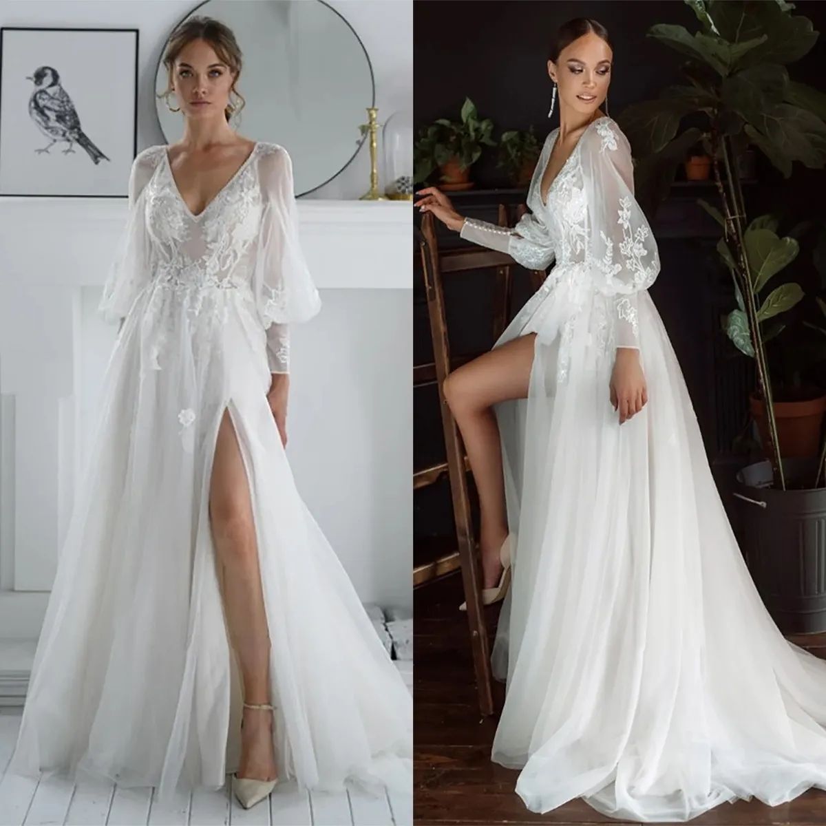Elegant Beach A Line Wedding Dresses Side Split Cap Sleeve Lace Applique Bridal Gown Sweep Train Vestidos De Novia Custom Size Custom Made