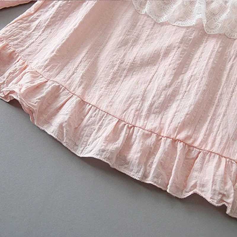 Spring and Autumn Childrens Thin Home Clothing Cute Princess Style Girl Long Sleeve Pajama Baby Cotton Linen Two Piece SetW240716