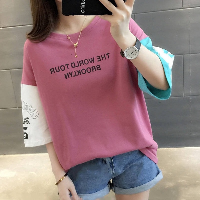 New loose short-sleeved ing t-shirt women Korean version of the wild printed hip-hop bottoming shirt student