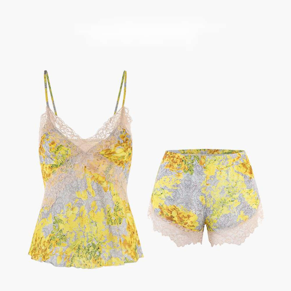 2024 New Lace Sexy Women Pamas Ice Silk With Chest Pad Two Piece Pama Set