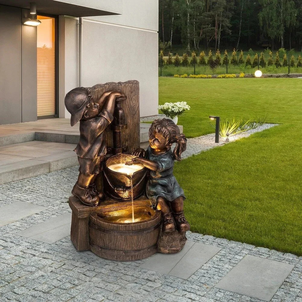 Creative Decoration Boys and Girls Sculpture Garden Ornaments Resin Crafts Gardening Halloween Holiday Gifts Home Outdoor Decor 240717