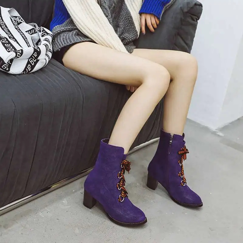 ASILETO Big size 35-46 western denim boots women cross tied high heels shoes woman blue cowboy ankle boots zipper booties mujer 240719
