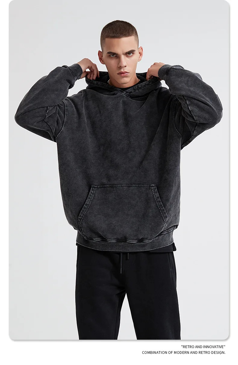 240216 BER Retro Wash Hoodie Men Harajuku Sweatshirts Long Sleeves Hip Hop Pullover Mens Clothing Y2k Streetwear 240717