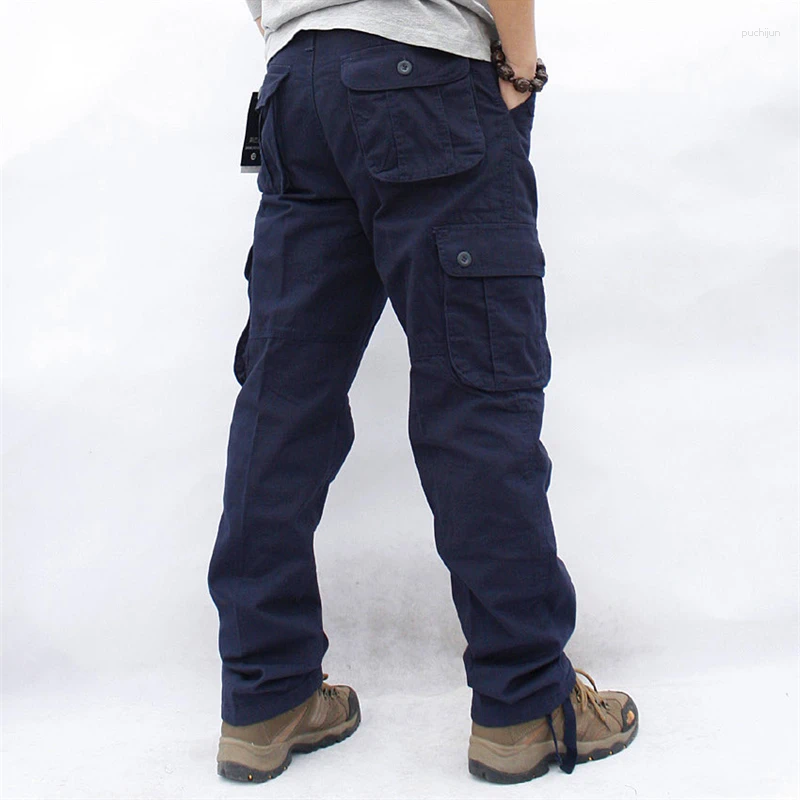 Mens Pants Overalls Cargo Multi Pockets Military Tactical Work Casual Pantalon Hombre Streetwear Army Straight Trousers