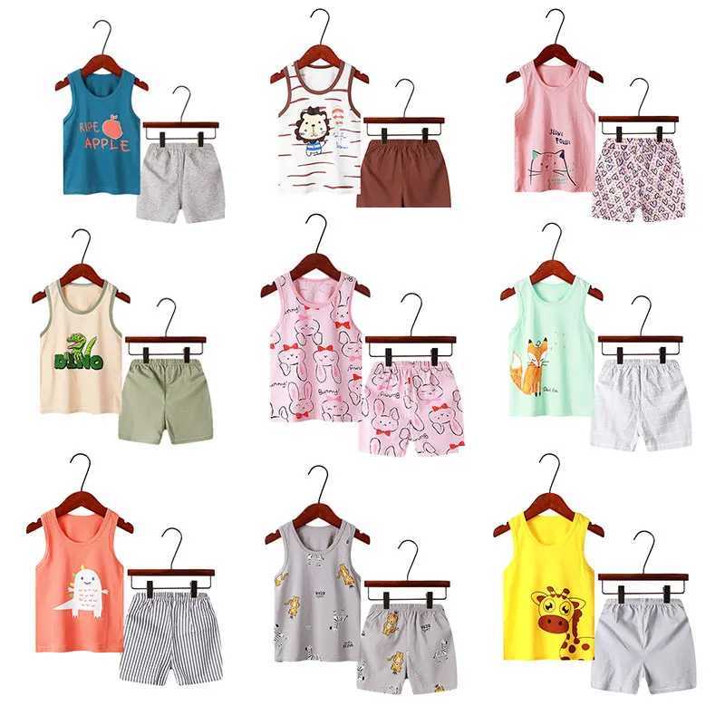 2022 Summer New Childrens Pajama Set Baby Girls Boys Cartoon Sleeveless Tank Top and Shorts Youth Pajamas 2 4 6 8 9 10 12W240716