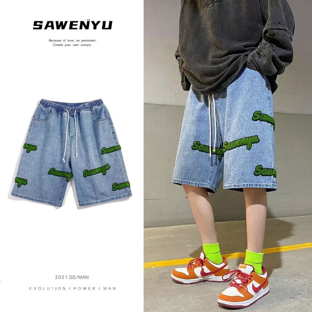 American denim shorts for male minority design vibe China-Chic high street knee length pants summer