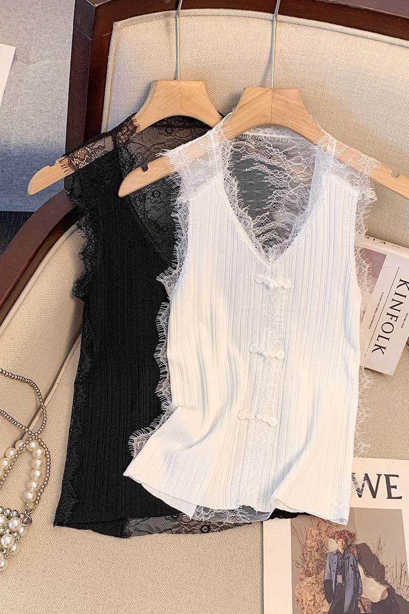 Camisole vest women, sleeveless top spring and summer, trendy lace, sexy knit V-neck for women's outerwear