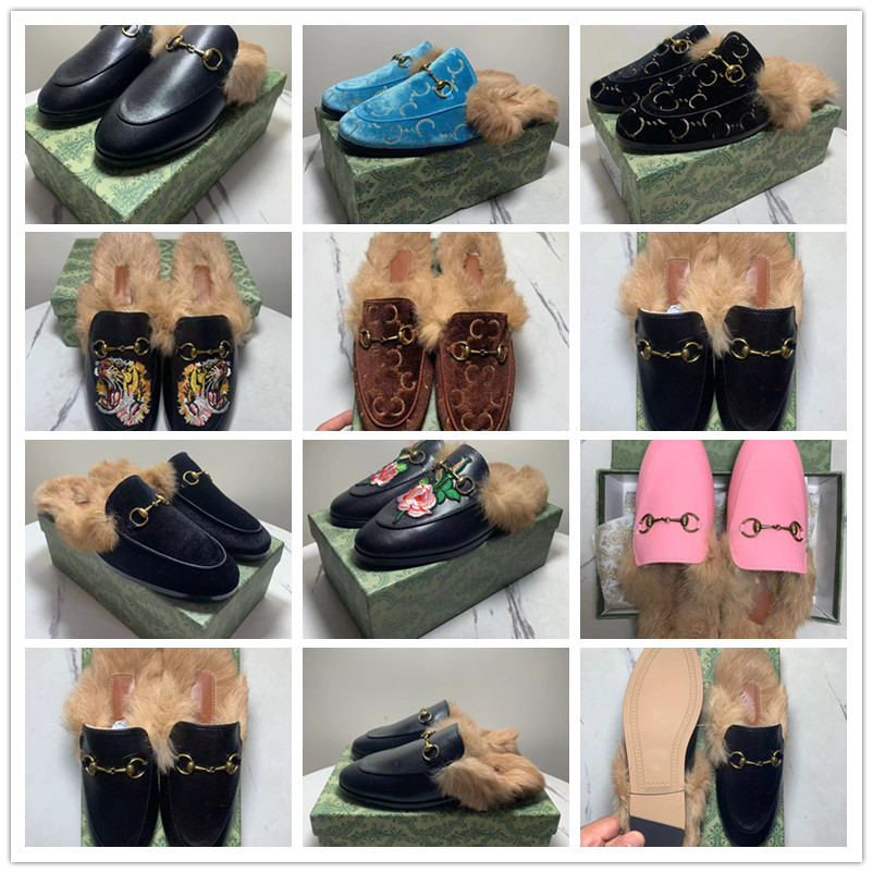 2024 Womens Men Genuine Leather Loafers Slipper Fur Muller Slippers With Buckle Fashion Women Mens Princetown Dress Ladies Casual Fur Mules Flats New 35-46
