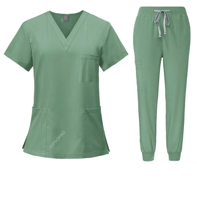 Women Uniforms Hospital Scrubs Sets V neck Tops Pant Nurses Accessories Dental Clinic Beauty Salon Spa Workwear Clothes 240715
