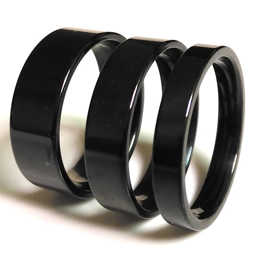 100 pieces wholesale mixed batch 4MM 6MM 8MM black flat band comfortable fit 316L stainless steel ring unisex jewelry selling 240805
