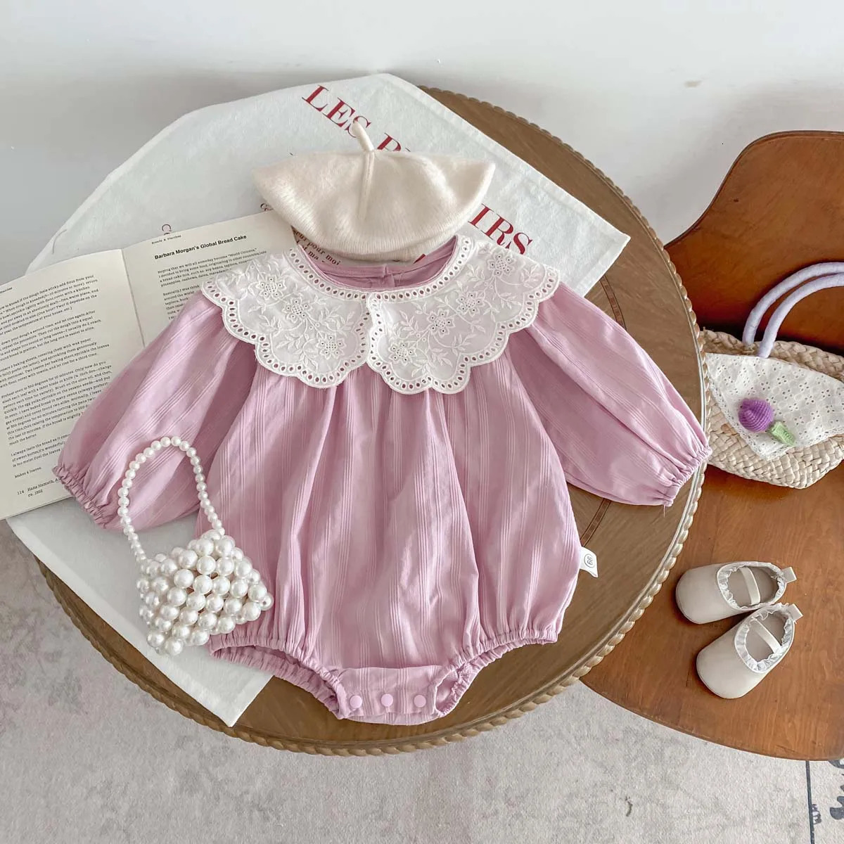 Korean Fashion Baby Romper born Bodysuit Lace Peter Pan Collar Long Sleeves Infant Girl Jumpsuit 02yrs 240716