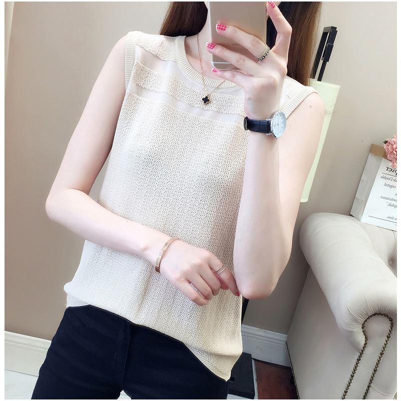 Tank and camisole women in spring, loose ice silk knit sweater outerwear, suit undergarment, sleeveless T-shirt for top