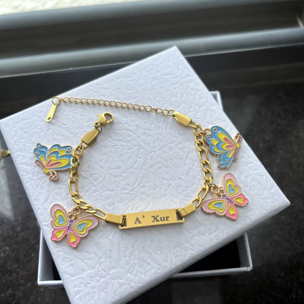 DUOYING Custom Baby Name Bracelet With Butterfly Pendant Enamel Colorful Charms Bangles For Girls Jewelry Gift 240719