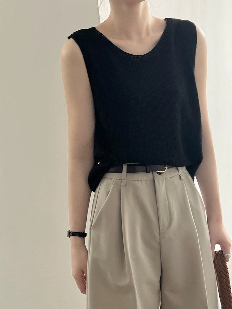 Women's linen camisole vest for summer outerwear innerwear 2024 new loose and thin sleeveless short knitted top