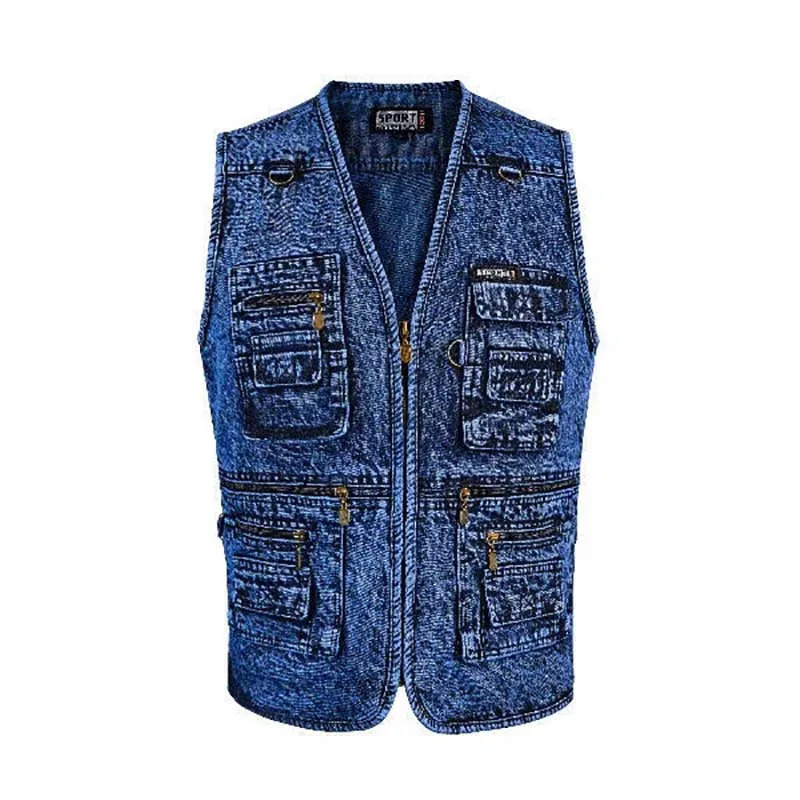 Men Vest Denim Waistcoat Jacket Deep Blue Male Sleeveless Coat Spring Autumn MultiPocket Jeans Gilet Outwear Chalecos 240716