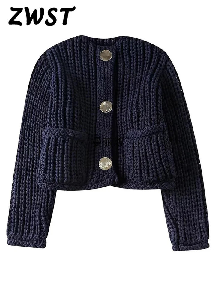 Spring Knitted Womens Casual Button Oneck Long sleeved Sweater 2024 Fashion Solid Loose Cardigan 240718