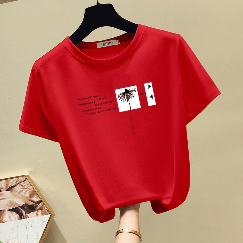 Girls' Summer Clothes Style Printed T-shirt Short Sleeve New Fashion Casual Women's Large Round Neck Loose Top