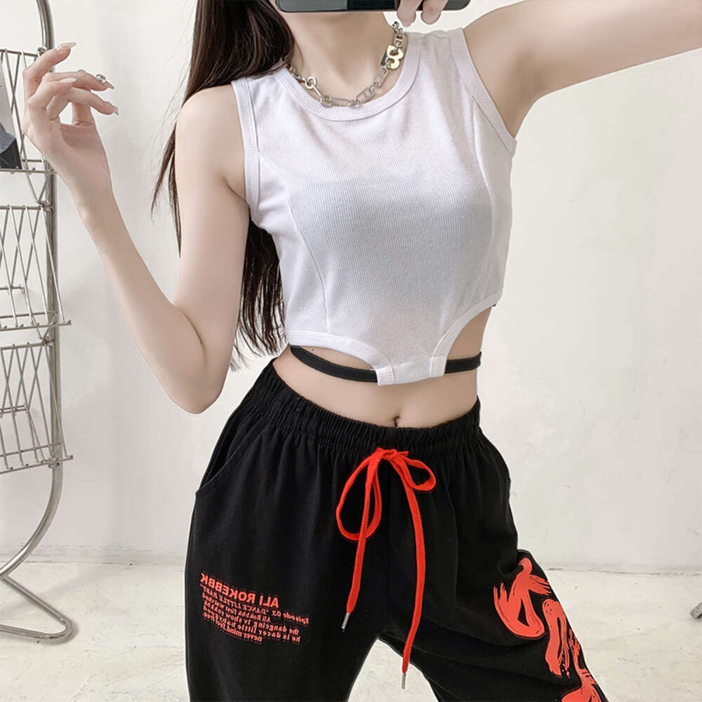 Trendy Cool Girl Open Umbilical Strap Short I-shaped Elastic Tank Top Jazz Dance Practice Outerwear