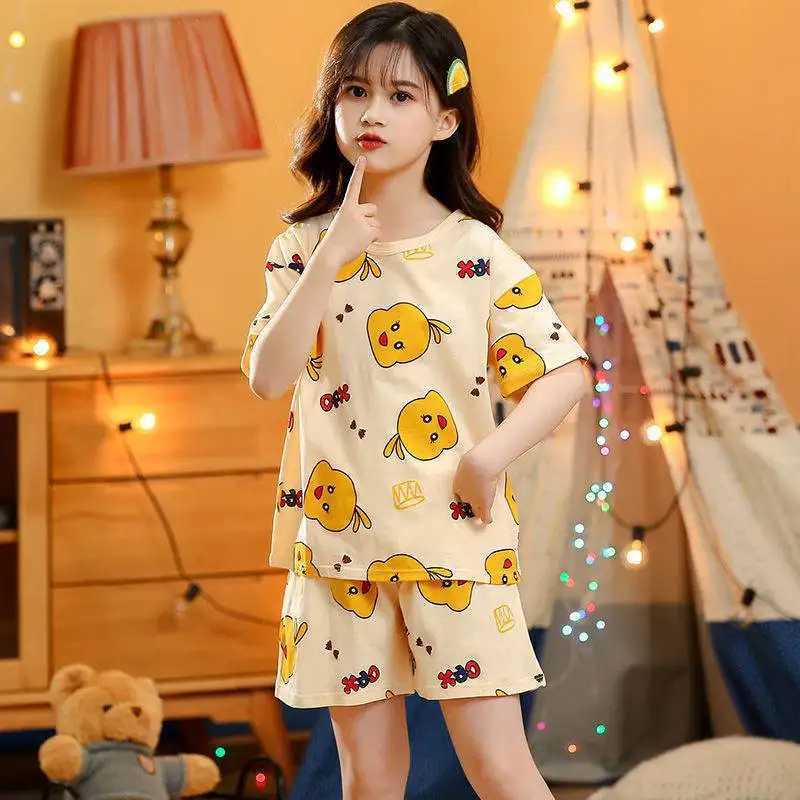 2024 Summer New Childrens Pajama Set Baby Girls Boys Cartoon Short sleeved T-shirt and Short sleeved Youth Pajama 4 6 8 10 16 Years OldW240716