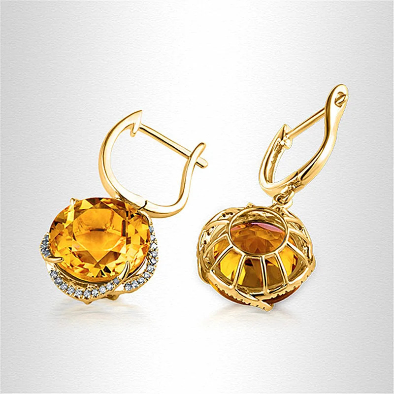 Fashion flower yellow crystal citrine gemstones diamond drop earrings for women 18k gold color jewelry brincos accessories gifts 240718bj