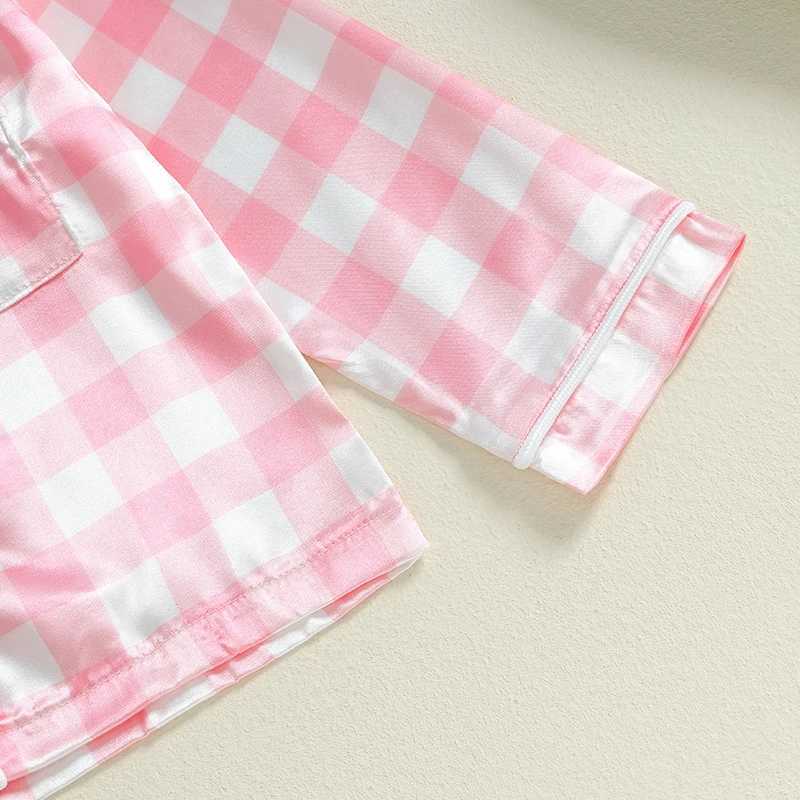 Childrens and womens satin sleepwear autumn set plain printed button down shirt long pants bottom sleepwear lounge setW240716