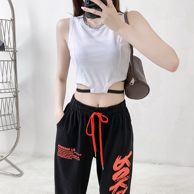 Trendy Cool Girl Open Umbilical Strap Short I-shaped Elastic Tank Top Jazz Dance Practice Outerwear