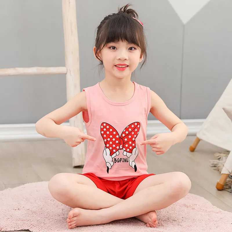 2 4 5 6 8 Year Old Childrens Boys and Girls Pajamas Cotton Pajamas Vests Shorts Clothing Set Baby Girls Totoro Pajamas Childrens Cat PajamasW240716