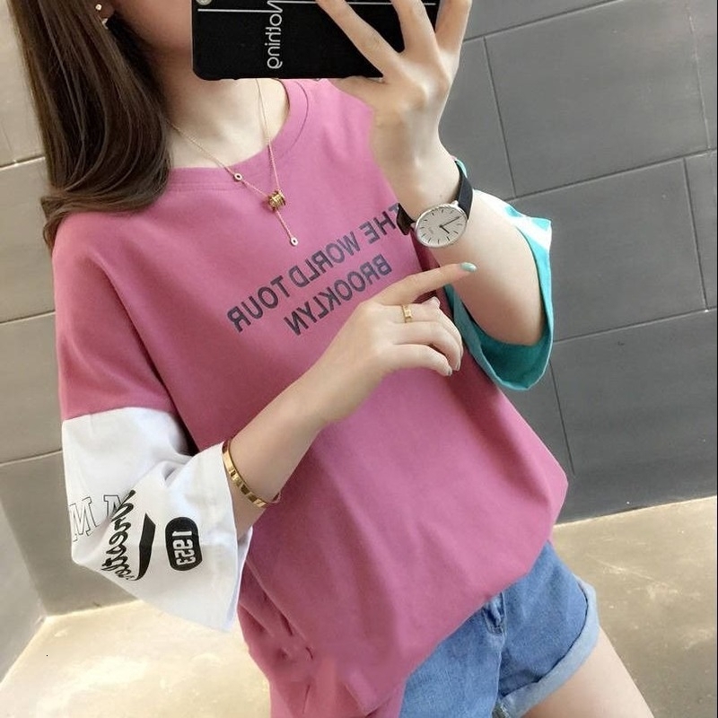New loose short-sleeved ing t-shirt women Korean version of the wild printed hip-hop bottoming shirt student