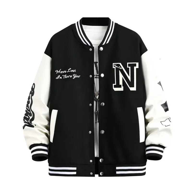 Mens Letter Printed Loose Baseball Jacket Fashion Embroidered Y2K Street Hiphop Retro Uniform Suit Coat 240712