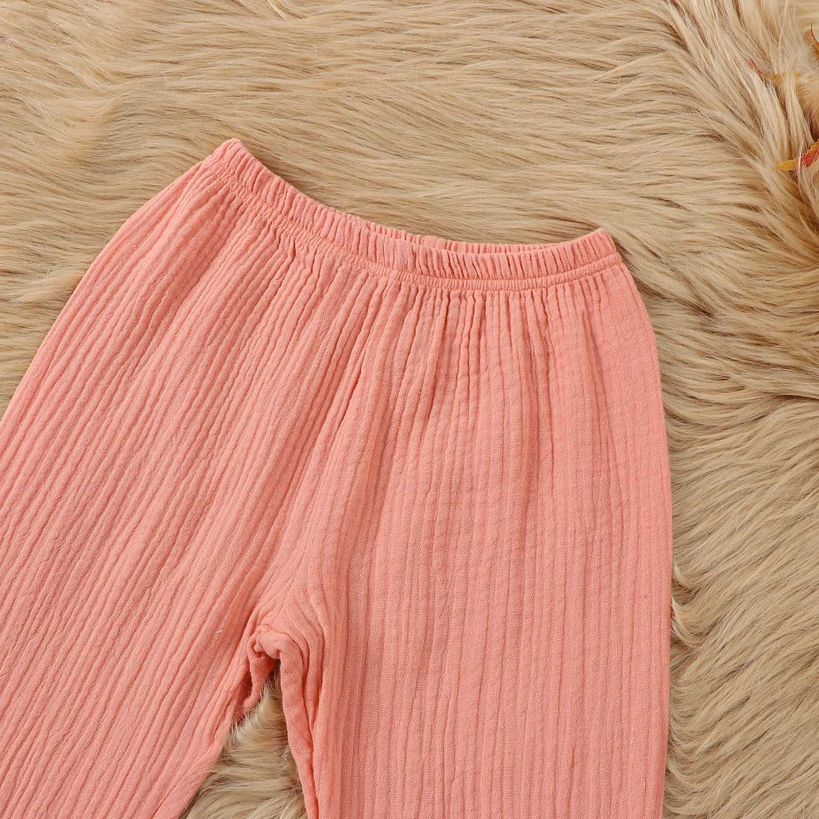 Childrens Girls and Boys Pajama Set Cotton Linen Casual Childrens Casual Clothing Long Sleeve Collar Top Elastic Waist Trouser Pajama SetW240716