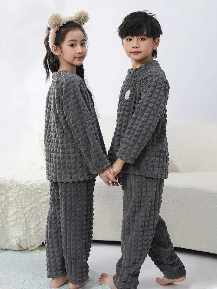 LJMOFA New Winter Childrens Pajama Set Thick Soft Flannel Baby Boys and Girls Long Sleeve Warm Pajama Childrens Home Set T118W240716