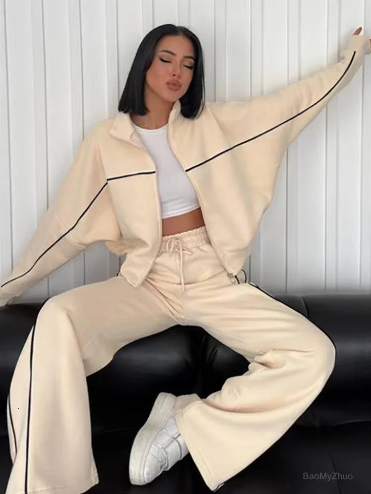 2024 Casual Set Longsleeved Half High Collar Cardigan Sweater Lace up Striped Pants Women Clothing Casual Two Piece Suits 240712