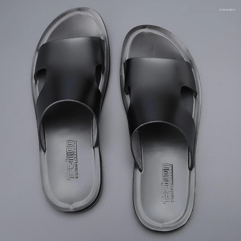 Slippers Yomior Fashion Casual Men Shoe Flats Summer Slides Outside Sandals Beach Work Soft Leather Flip p Shoes Designer