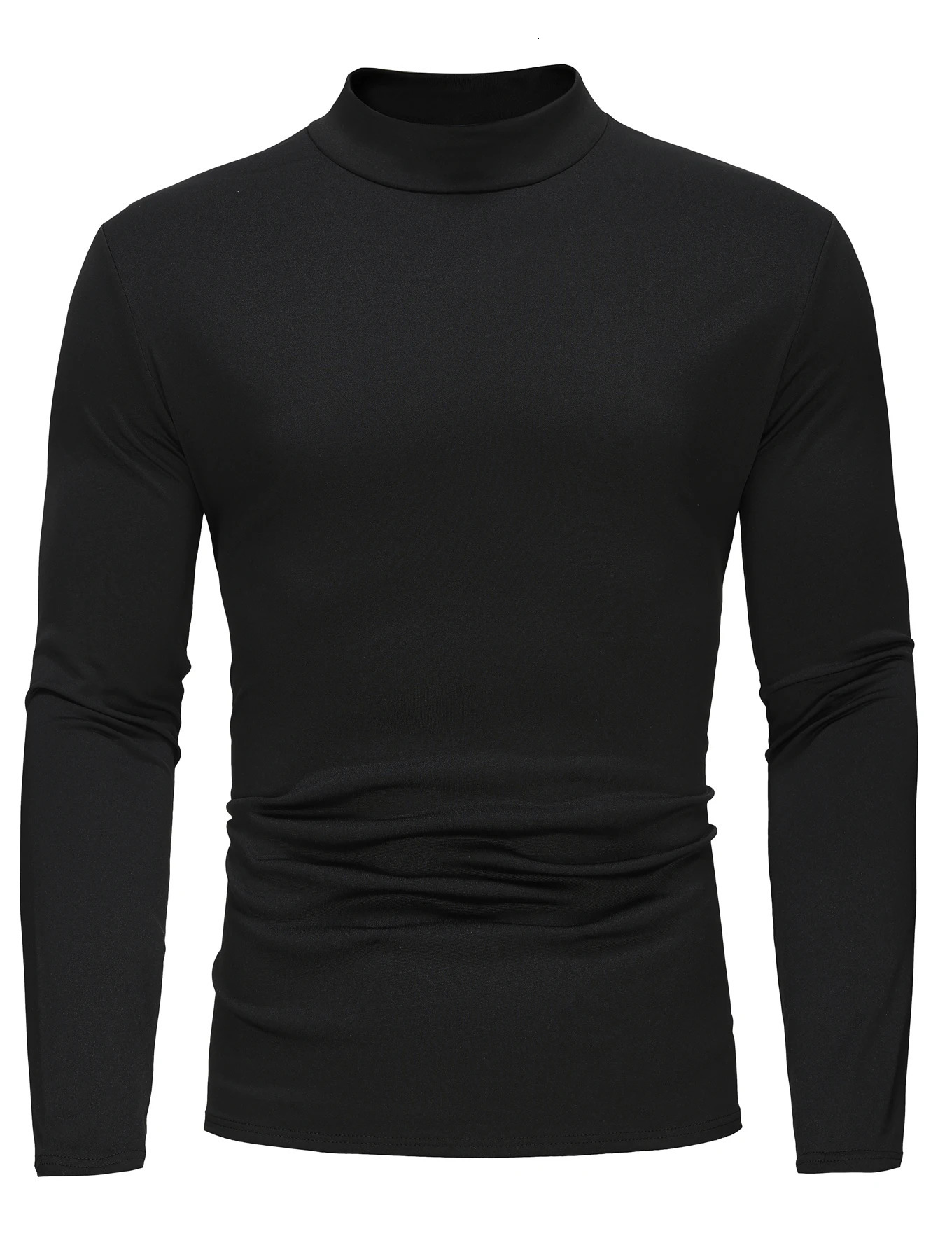 Fashion black base shirt Solid round neck mens long sleeved Tshirt 240715