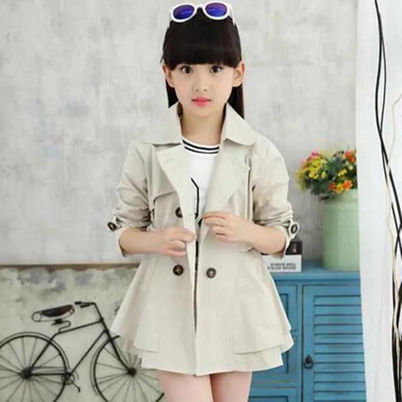 Girls Trench Coats Spring Autumn Fashion Kids Windbreaker Korean Girl Double-breasted Jacket School Outerwear Children Clothing 240711