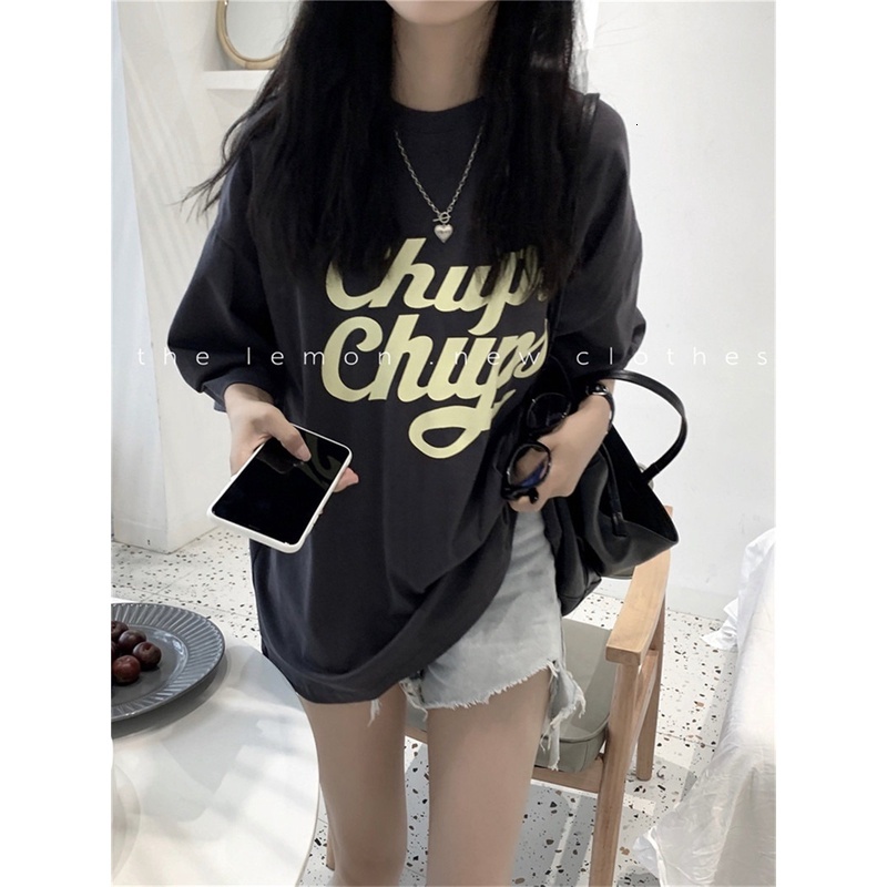 Summer Ins Fashion Letter Printing Loose Medium Length Top Large Short Sleeve T-shirt Women's New Style