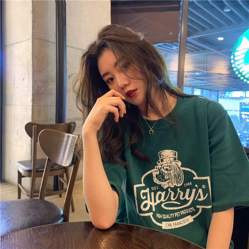 Women's T-shirt Korean Round Neck Simple Pattern Letter Printing Short-sleeved Fashion Loose Couple Top